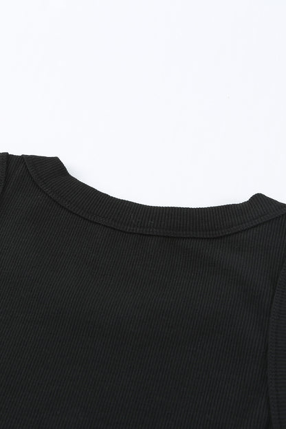 Solid  Round Neck Ribbed Tank Top | Black