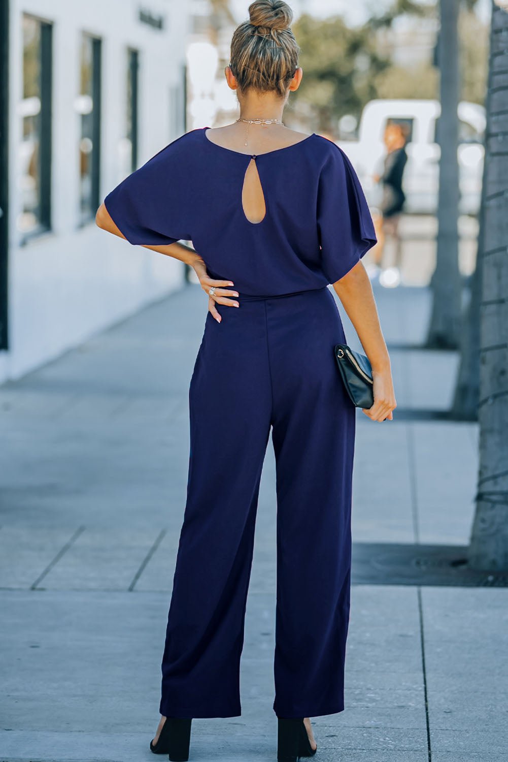 Belted Wide Leg Jumpsuit | Blue