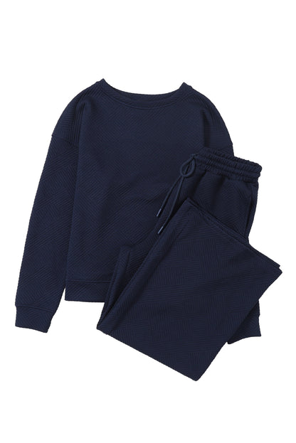 Ultra Loose Textured 2 Piece Slouchy Outfit | Navy Blue