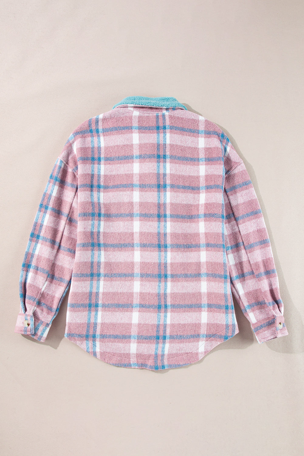 Plaid Print Colour Block Collared Flap Pockets Loose Shacket | Pink