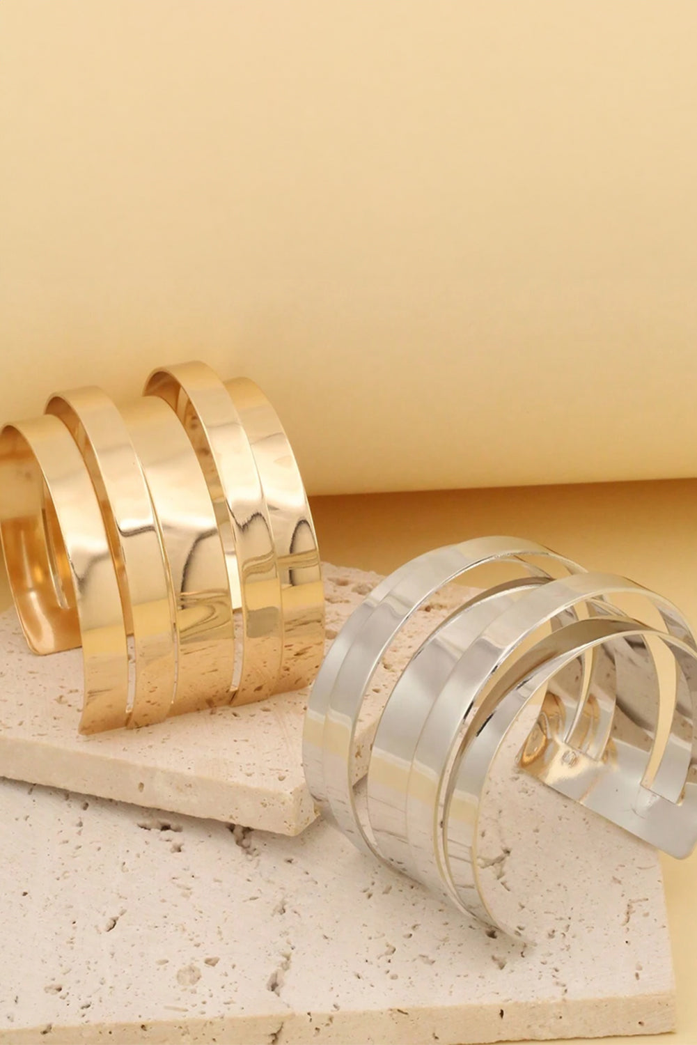 Minimalist Multi Layered Opening Alloy Bangle | Gold