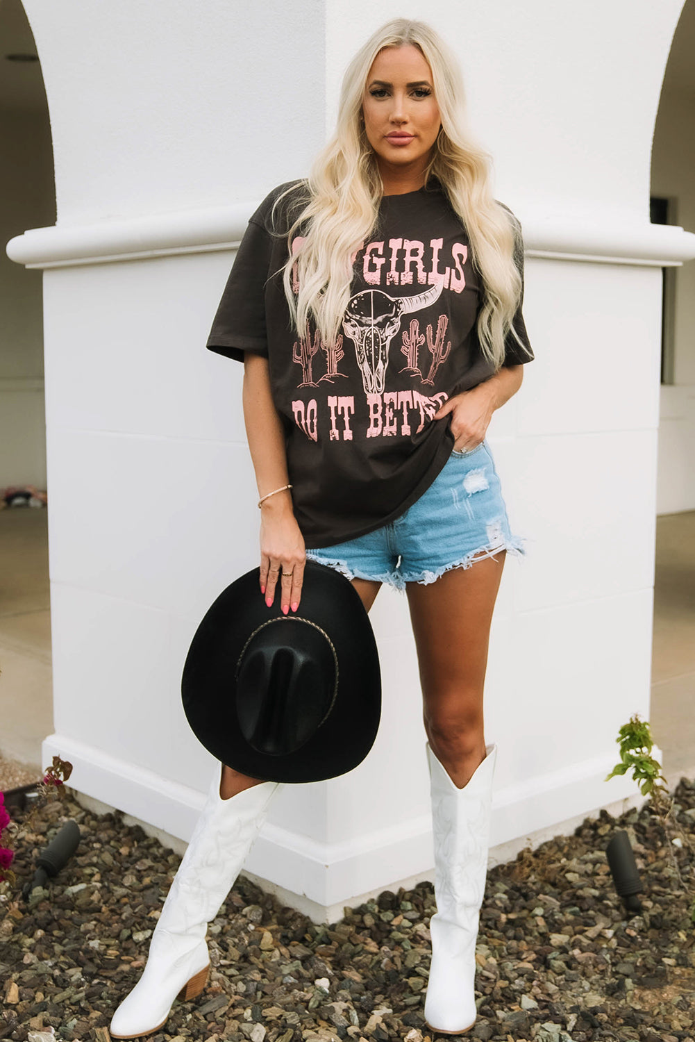 Cowgirls Do It Better Graphic Print Oversized T Shirt | Gray