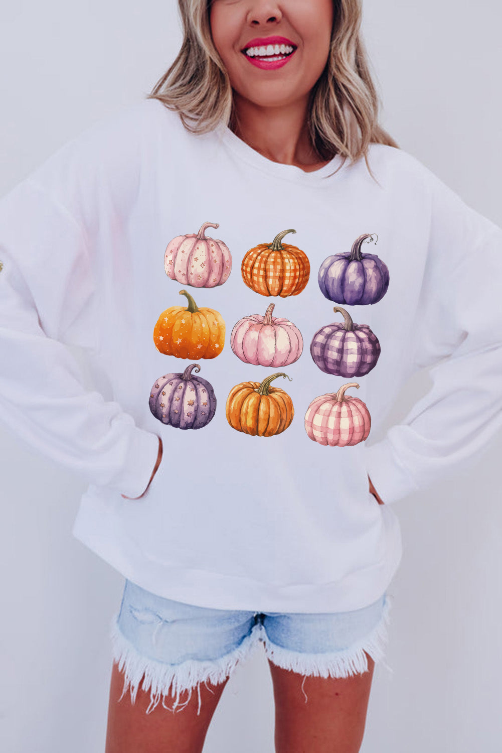 Thanksgiving Halloween Pumpkin Graphic Pullover Sweatshirt | Beige