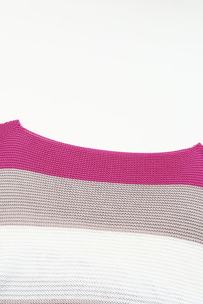 Contrast Stripe Knit Half Sleeve Sweater | Rose