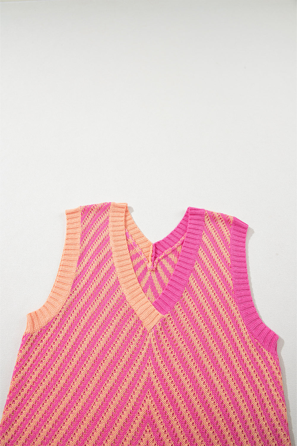 Contrast Chevron Knit V Neck Sweater Vest | Strawberry Pink