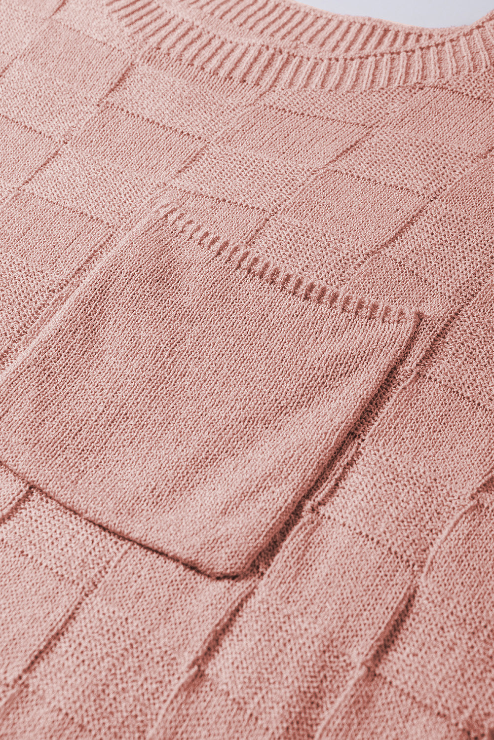 Lattice Textured Knit Short Sleeve Sweater | Dusty Pink