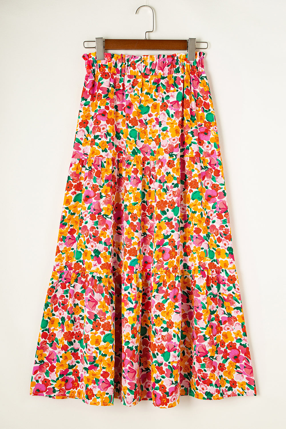 Boho Floral Print Tiered Long Skirt | Yellow