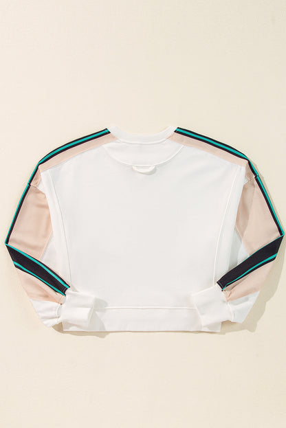 Striped Colour Block Exposed Seam Loose Active Sweatshirt | White