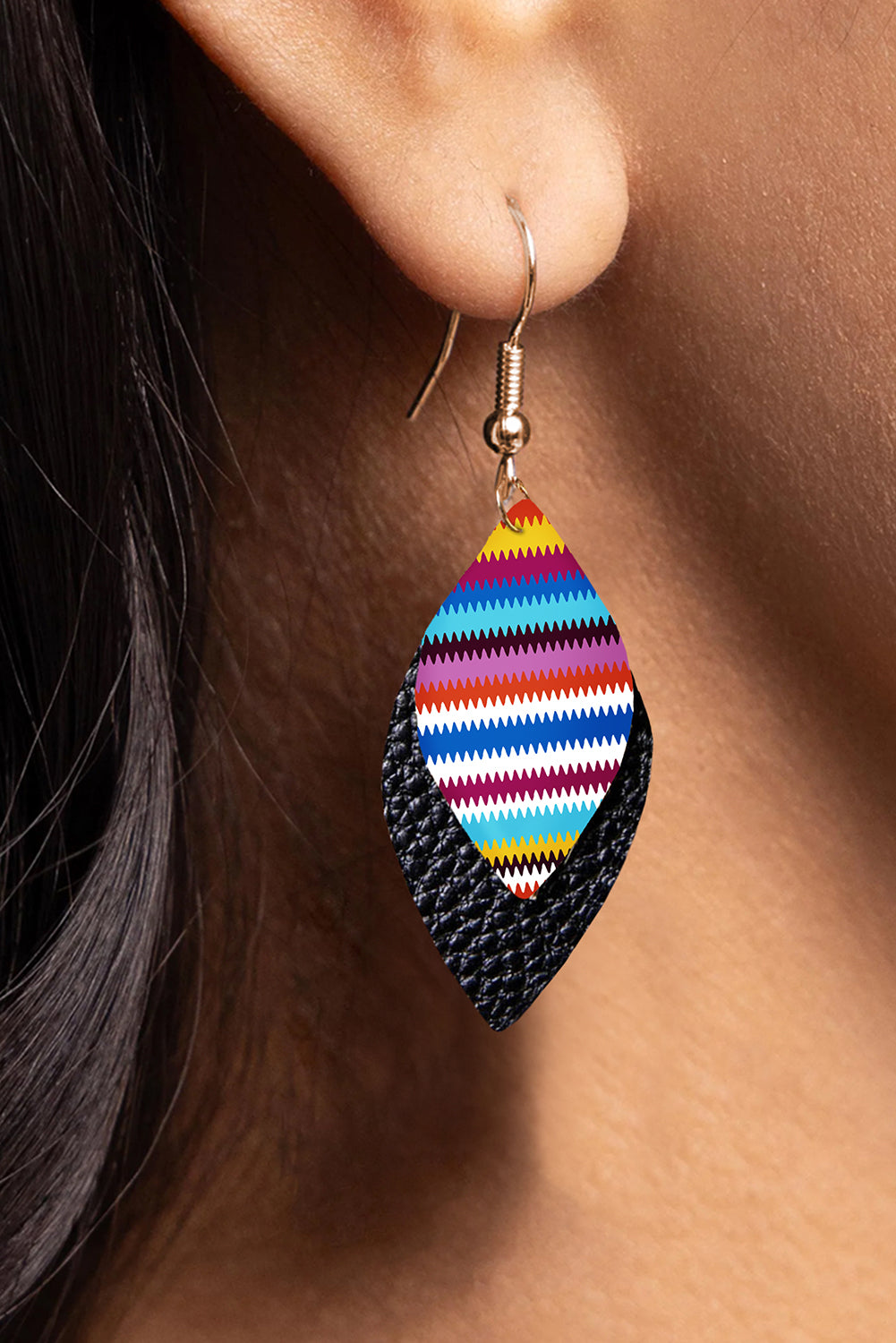 Serape Leaf Shape Leathered Drop Earrings | Multicolour