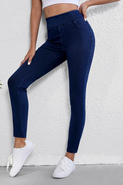 Solid Colour High Waist Stretchy Slim Fit Jeggings | Ashleigh Blue