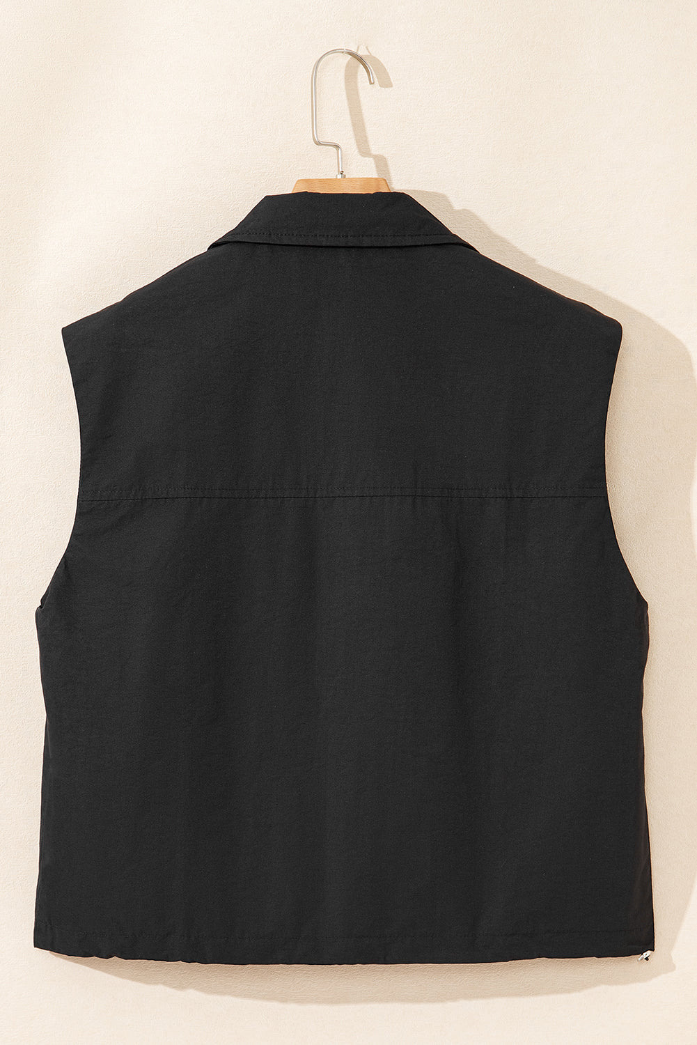 Flap Pockets Zip Up High Neck Vest | Black