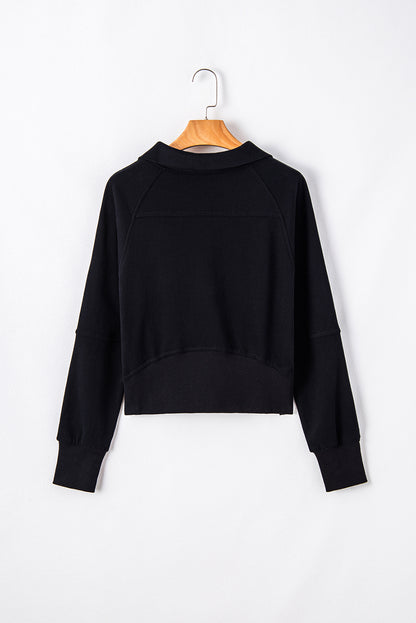 Quarter Zip Stand Neck Kangaroo Pocket Sweatshirt | Black