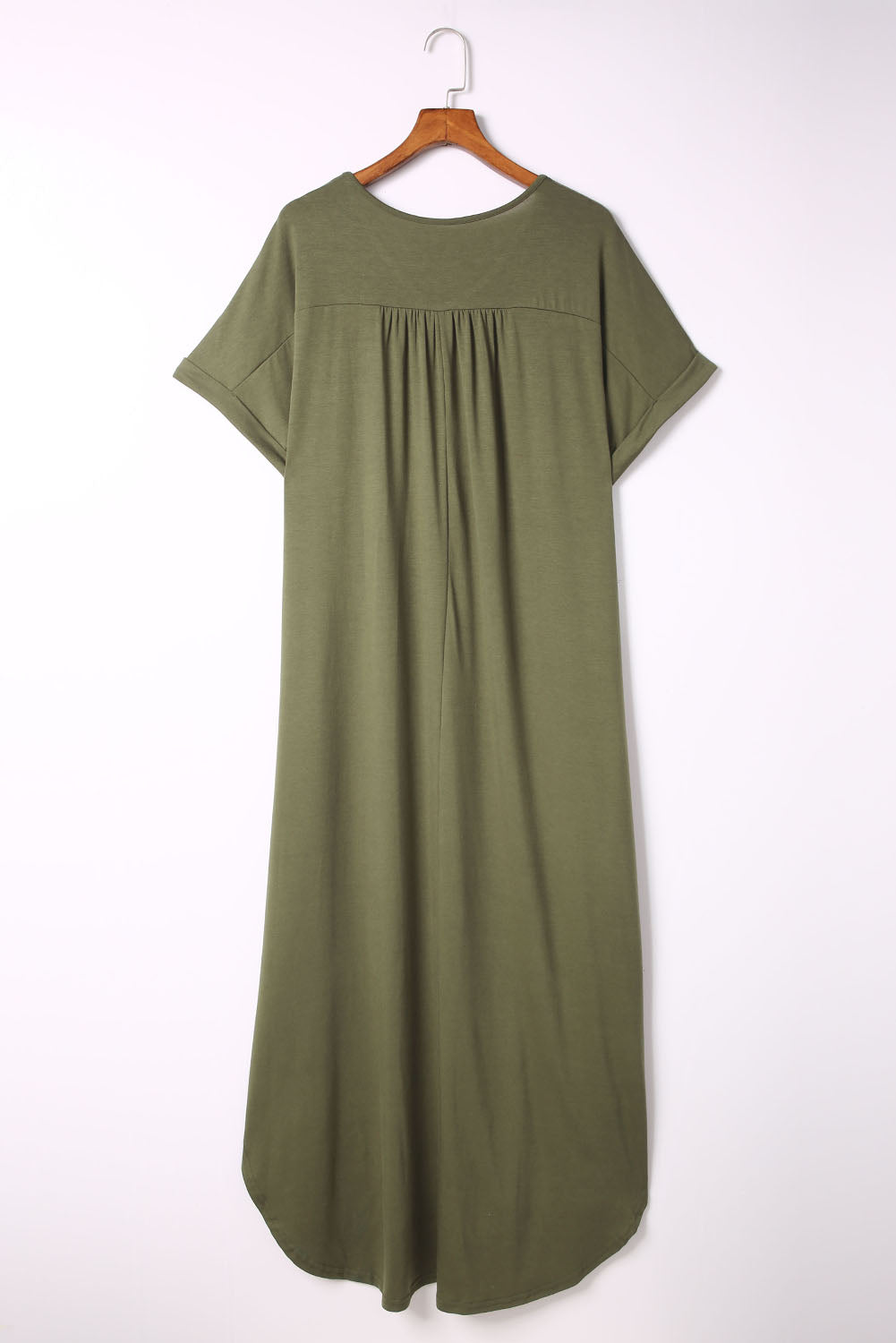 Plus Size V Neck Rolled Cuffs Maxi Dress | Green