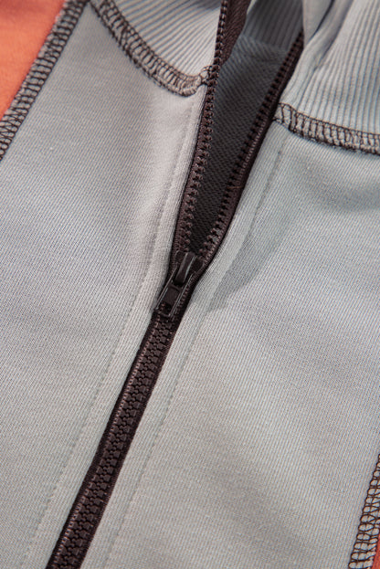 Colour Block Stitching Detail Half Zipper Sweatshirt | Light Grey