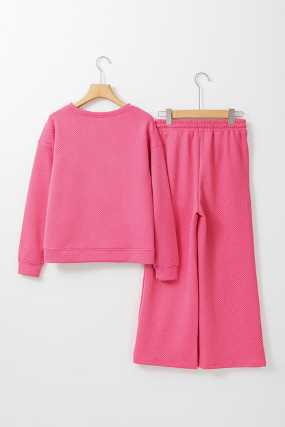 Ultra Loose Textured 2 Piece Slouchy Outfit | Strawberry Pink