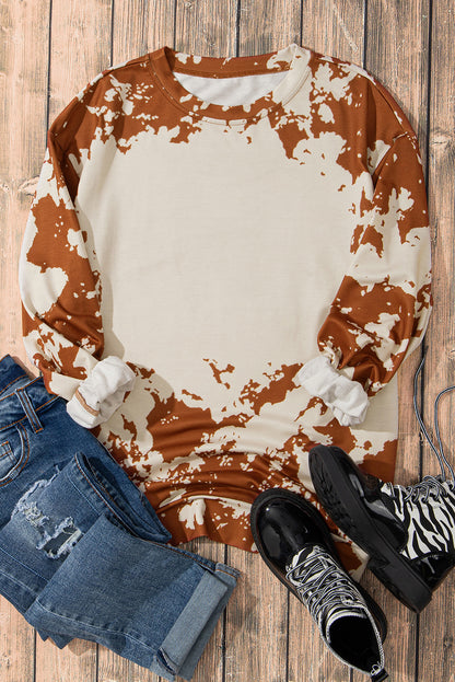 Western Tie Dye Round Neck Sweatshirt | Brown