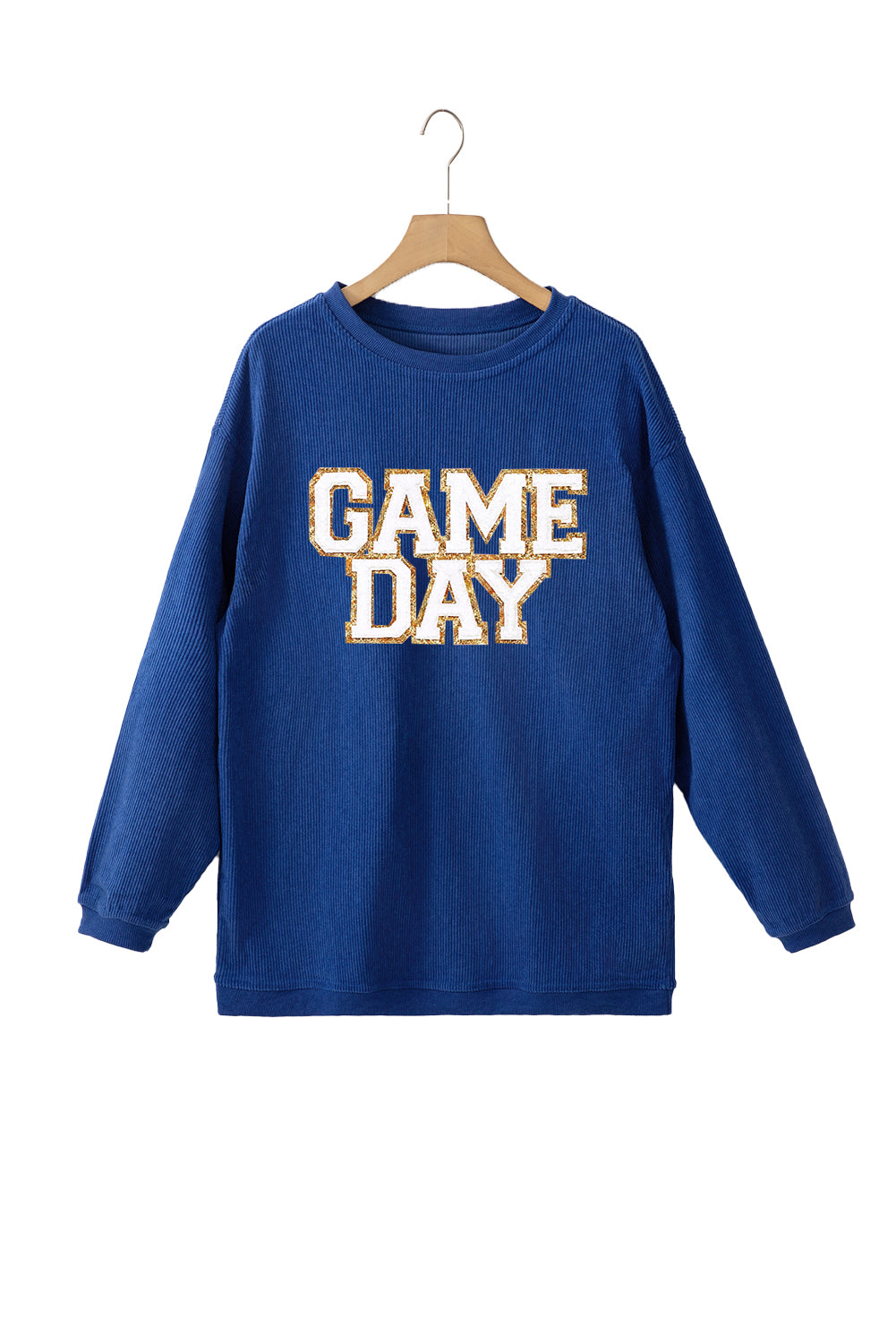 Game Day Glitter Detail Ribbed Drop Shoulder Sweatshirt | Dark Blue