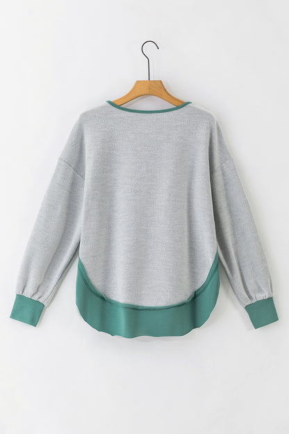 Exposed Seam Contrast Edge Notched Neck Sweatshirt | Laurel Green