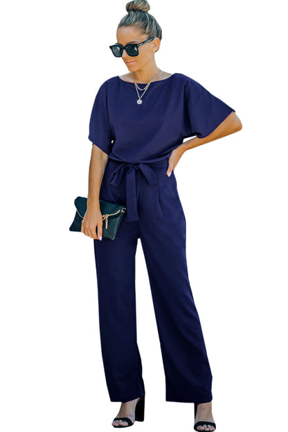 Belted Wide Leg Jumpsuit | Blue