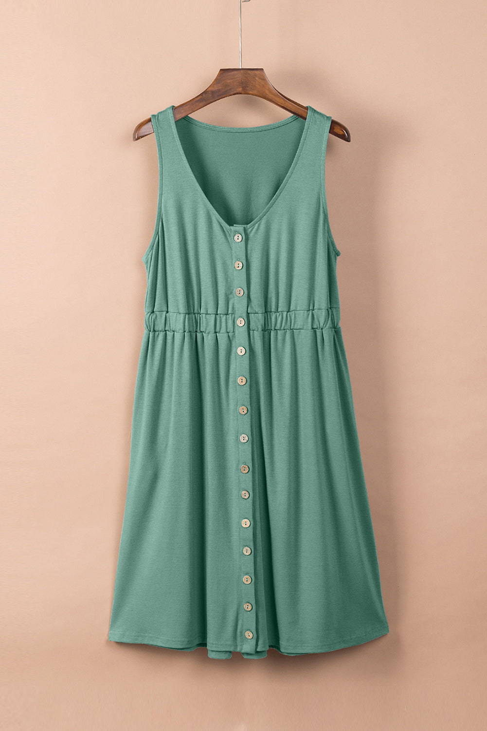 Buttons Sleeveless High Waist Mini Dress | Green