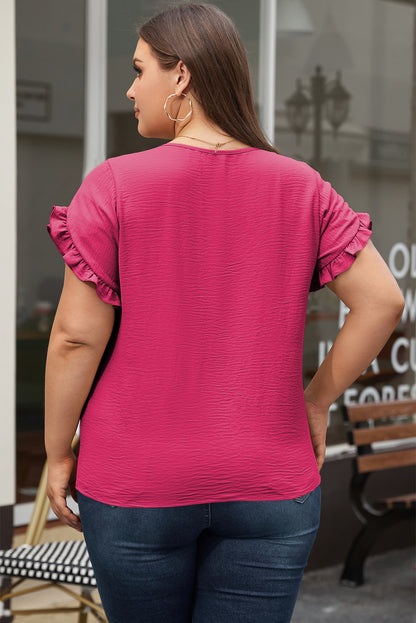 Ruffled Short Sleeve Plus Size Top | Bright Pink