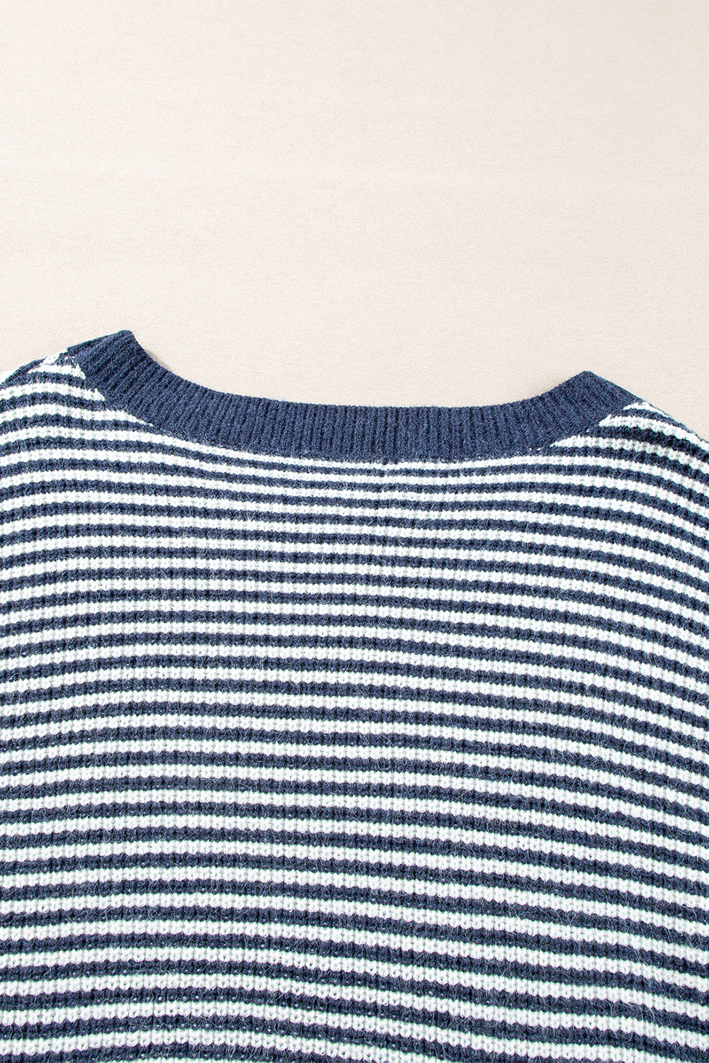 Striped Lantern Sleeve Drop Shoulder Cozy Sweater | Sail Blue