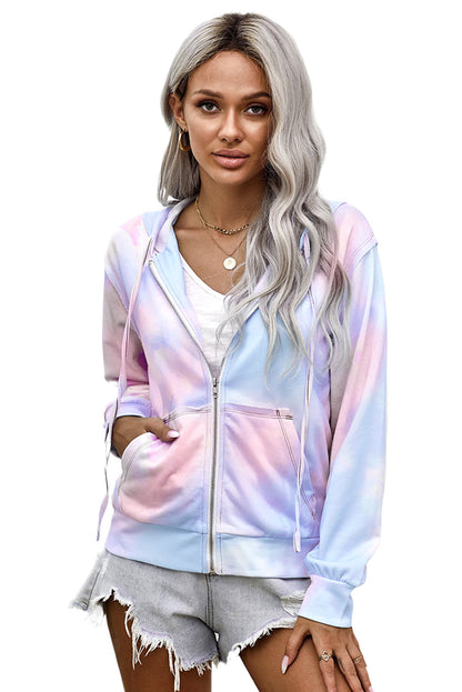 Tie-Dye Pocket Zip Up Hoodie | Sky Blue