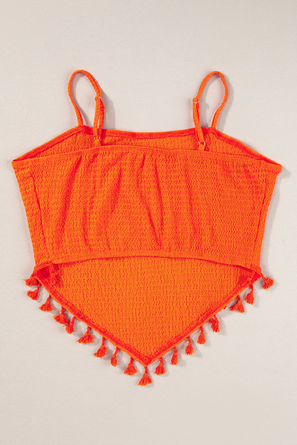 Textured Tassel Hem Cropped Cami Top | Orange