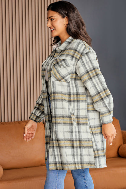 Plus Size Plaid Pocketed Side Slit Shacket | Multicolour