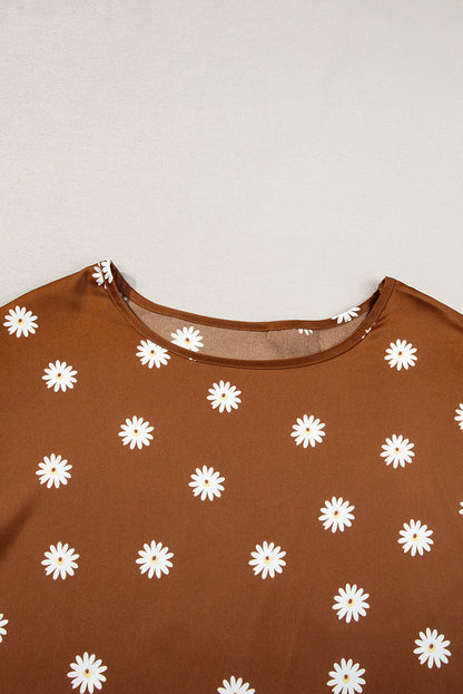 Daisy Print Short Sleeve Top | Chestnut