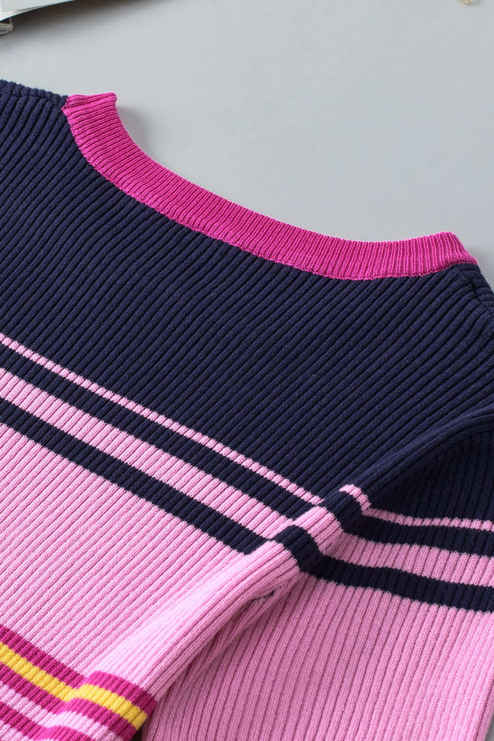 Mixed Stripes Ribbed Knit Top | Pink