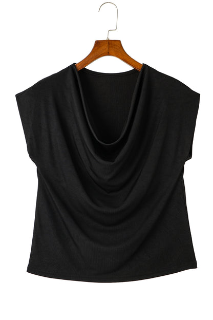 Cowl Neck Bat Sleeve T Shirt | Black