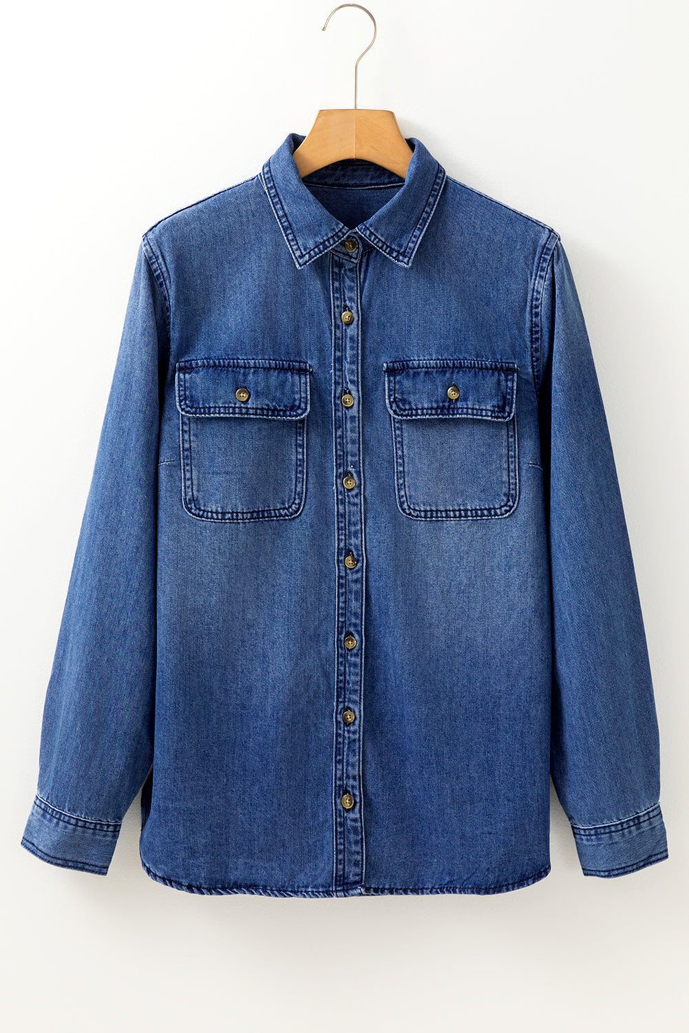 Flap Pocket Button Up Denim Shacket | Sky Blue