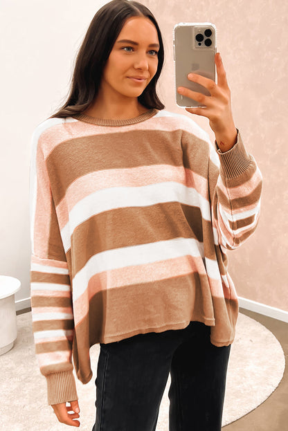 Striped Knit Drop Shoulder Loose Sweater | Multicolour