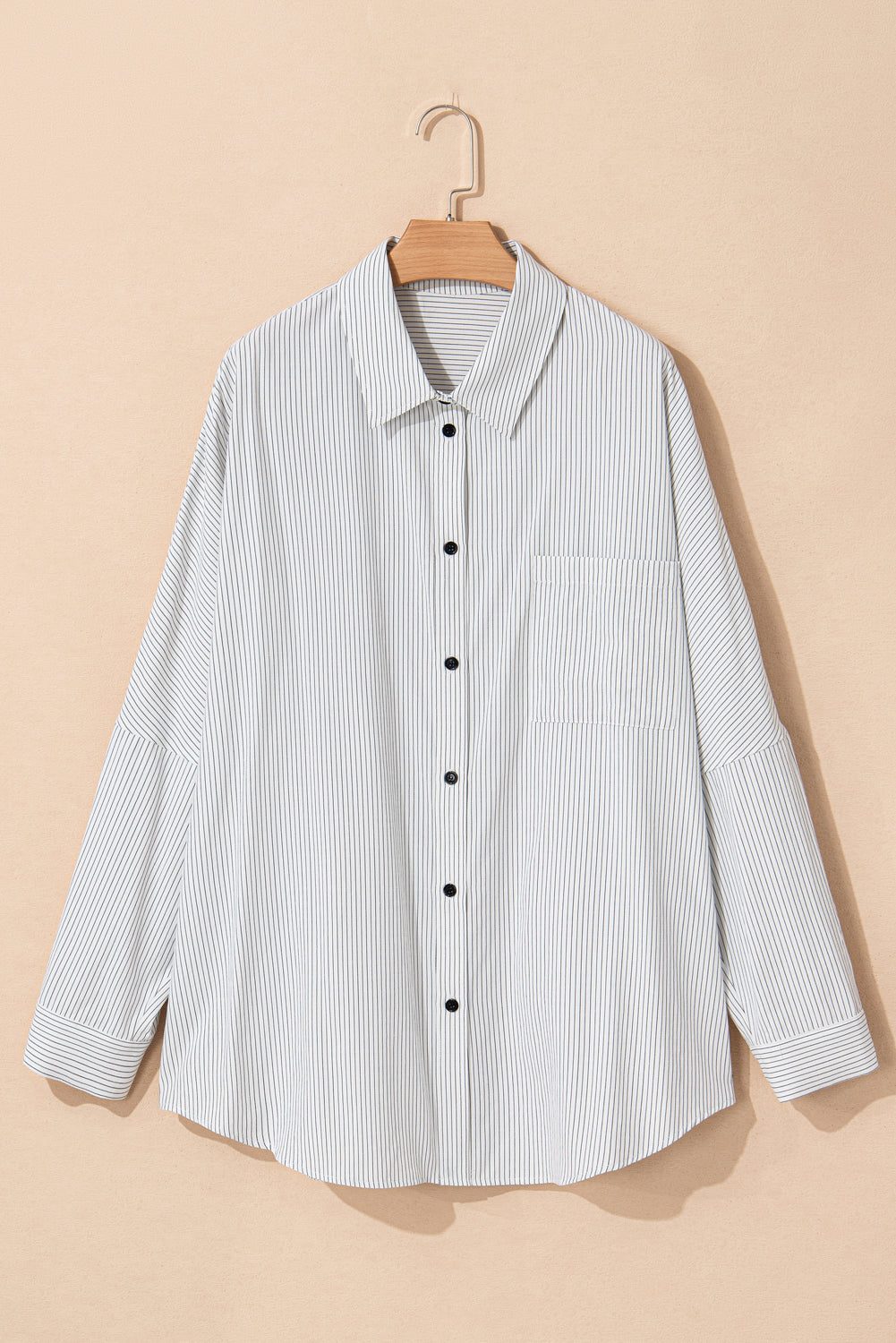 Rolled Tab Sleeve Buttoned Plus Size Shirt | White Stripe