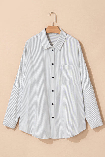 Rolled Tab Sleeve Buttoned Plus Size Shirt | White Stripe