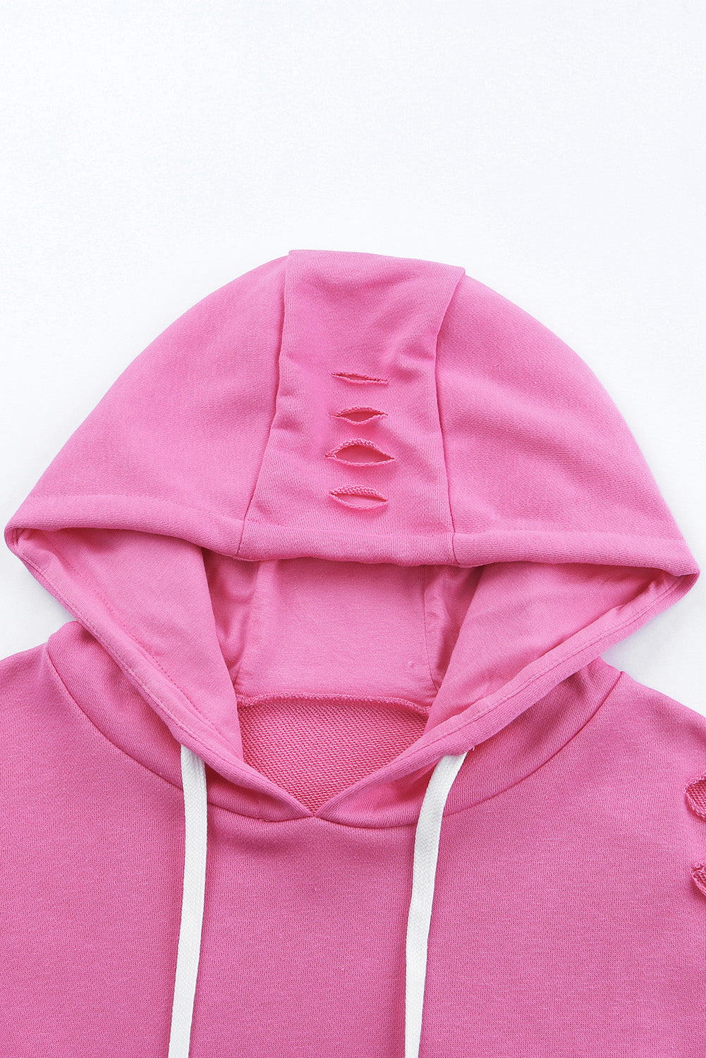 Solid Ripped Hooded Sweatshirt With Kangaroo Pocket | Pink