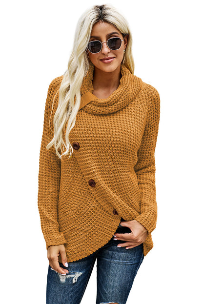 Mustard Buttoned Wrap Turtleneck Sweater | Yellow