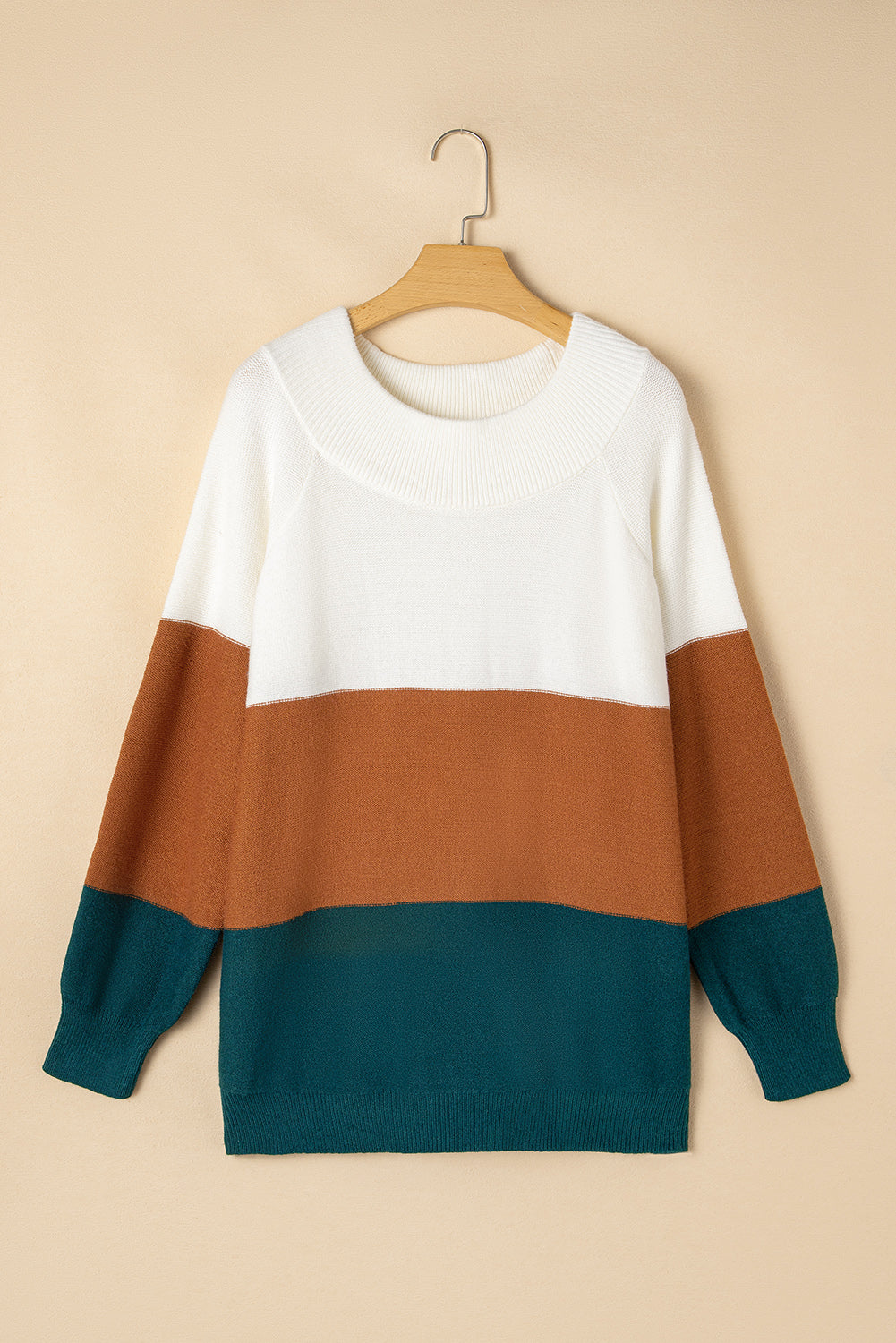 Plus Size Ribbed Trim Colour Block Sweater | Brown