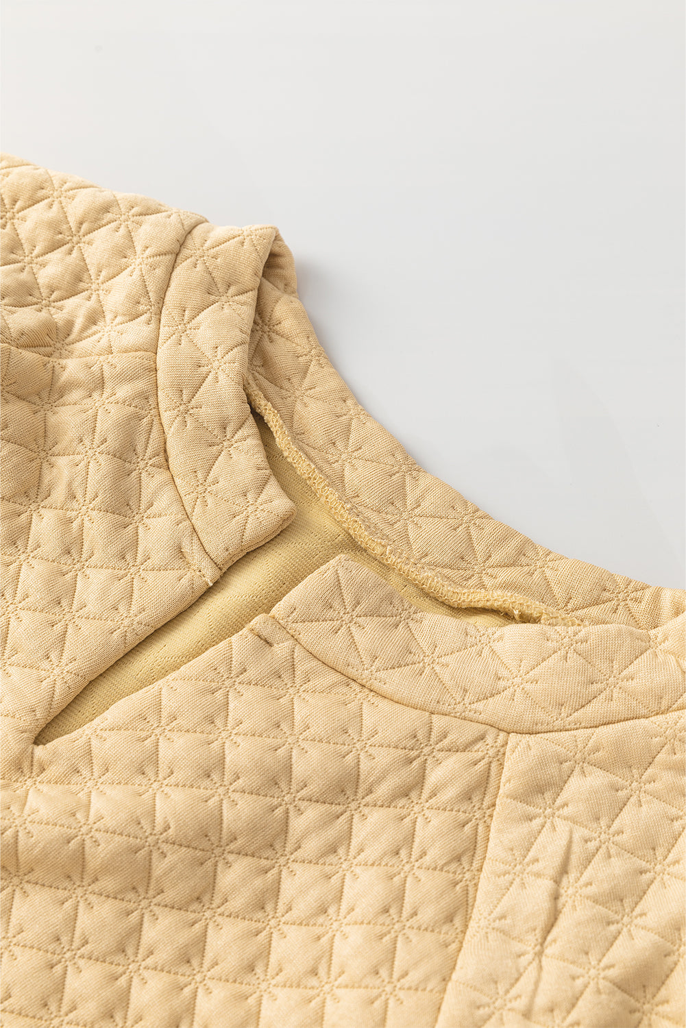 Split Neck Quilted Long Sleeve Top | Khaki