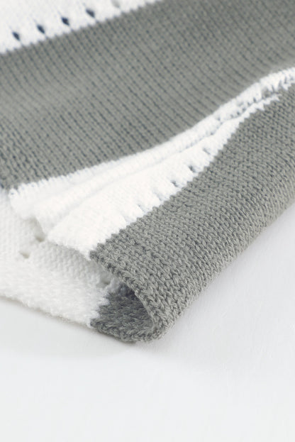 Striped Colourblock V Neck Knitted Sweater | Gray