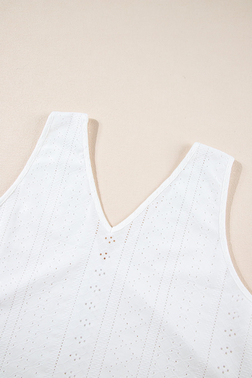 Plus Size Guipure V Neck Eyelet Lace Tank Top | White