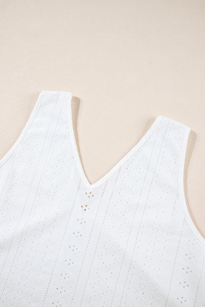 Plus Size Guipure V Neck Eyelet Lace Tank Top | White