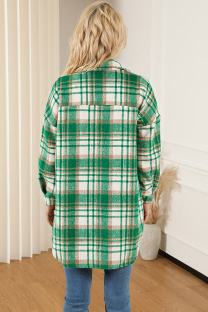 Plaid Flap Pocket Long Sleeve Shacket | Green