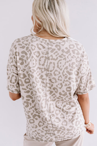 Leopard Print V Neck Plus Size T Shirt | Brown