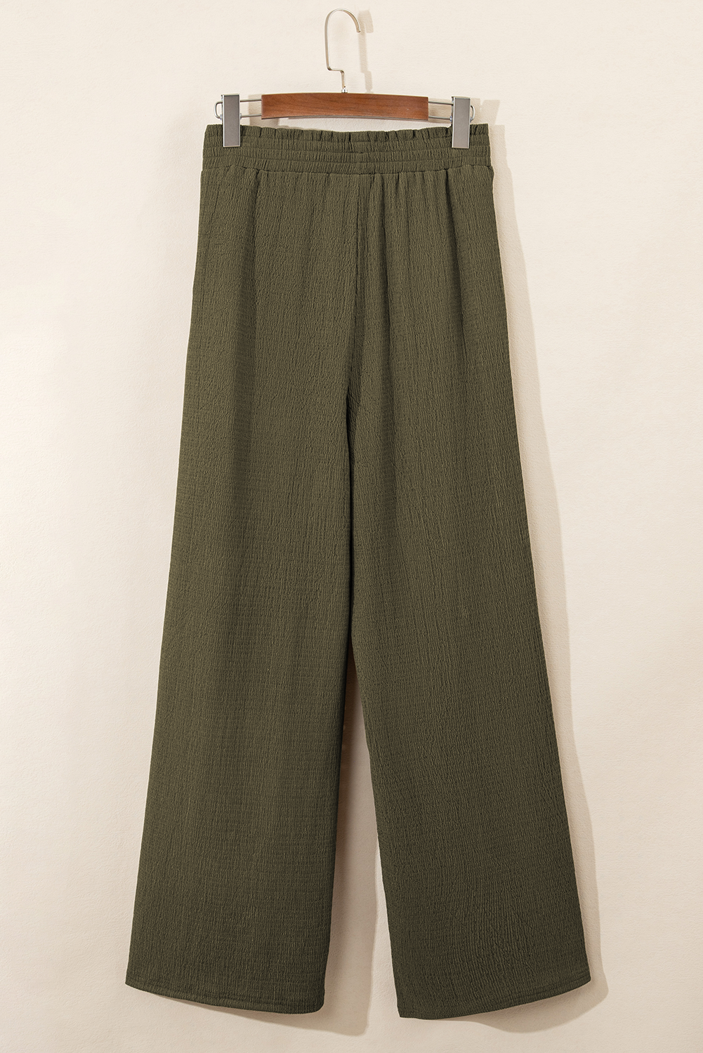 Plus Size Textured Shirred High Waist Casual Pants | Jungle Green