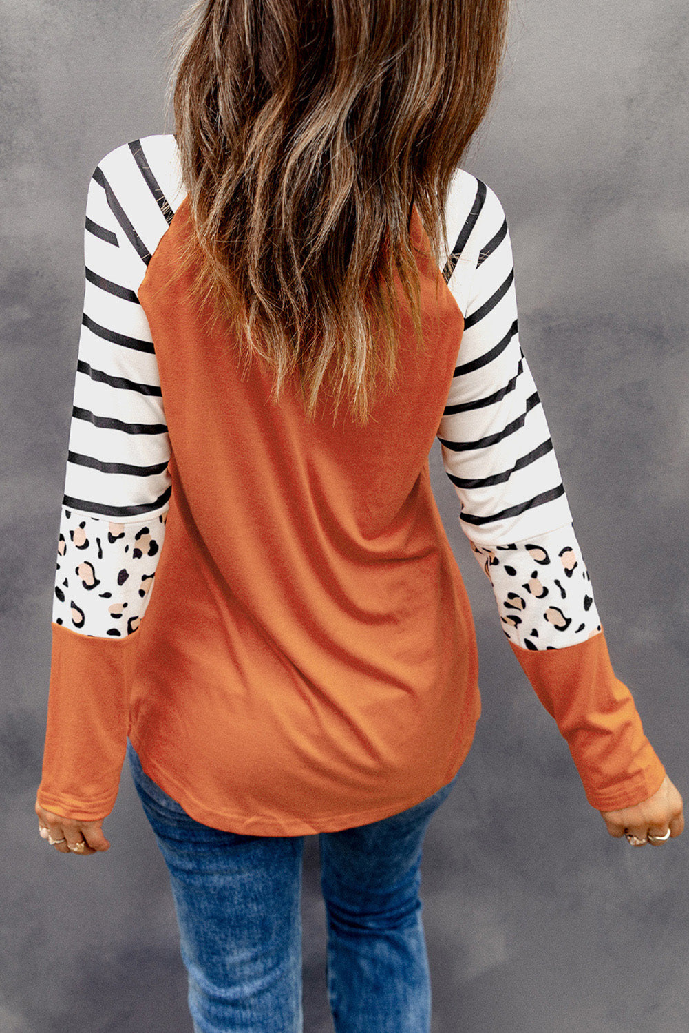 Leopard Pumpkin Graphic Contrast Long Sleeve Top | Orange