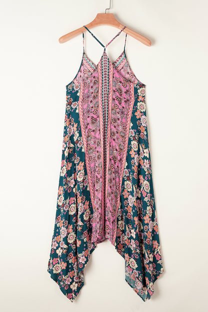 Bohemian Floral Patchwork Print Long Sundress | Pink