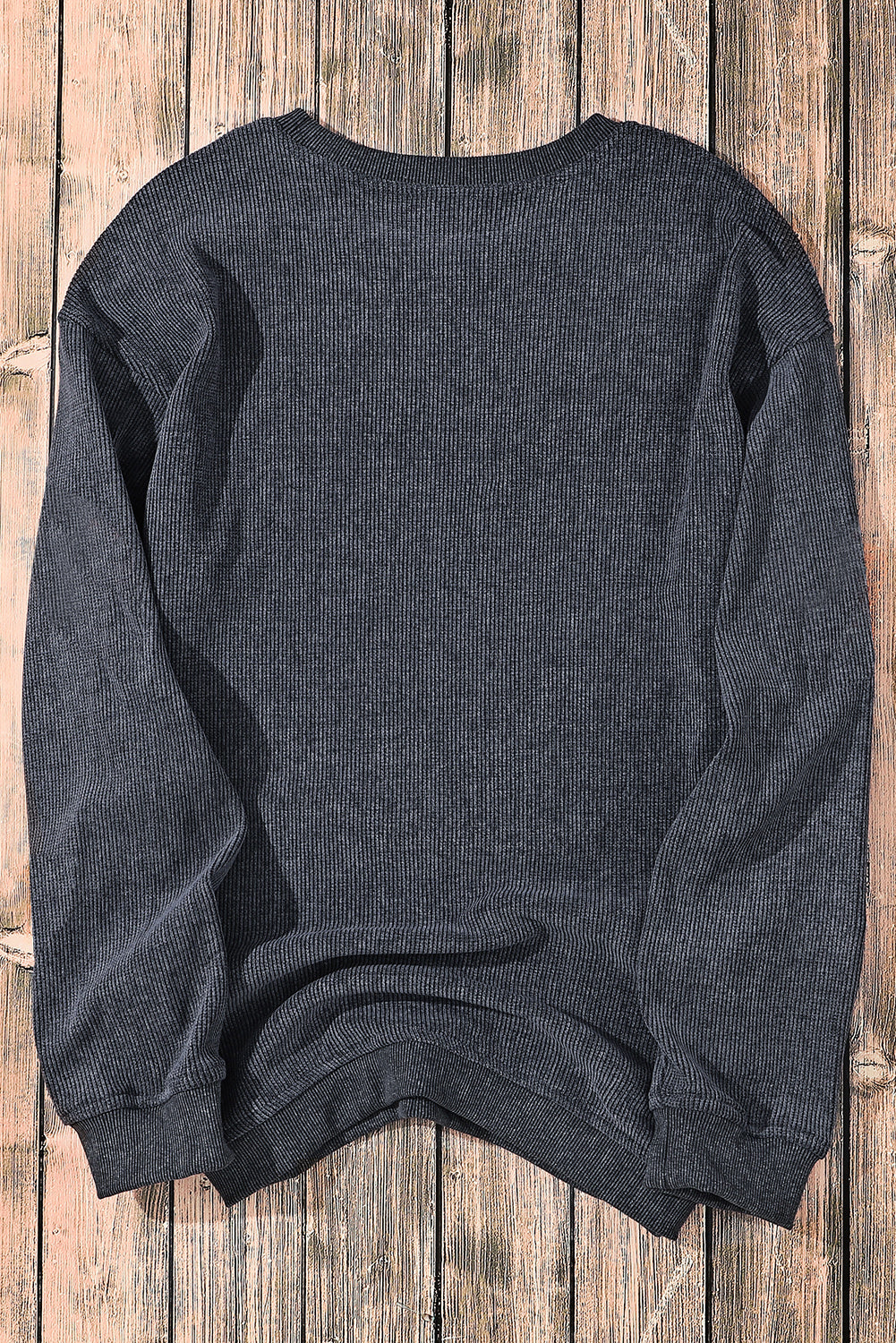 Chenille Checkered Game Day Graphic Drop Shoulder Corded Sweatshirt | Dark Grey