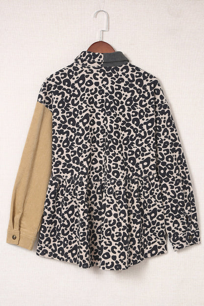 Colourblock Corduroy Shirt Jacket | Leopard